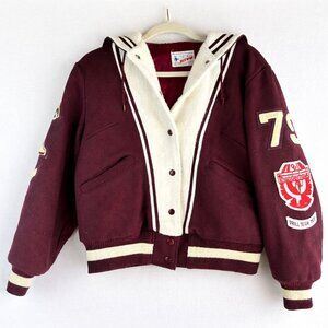 Vintage Butwin Varsity Jacket Burgundy Wool Hooded Letterman USA Womens XS